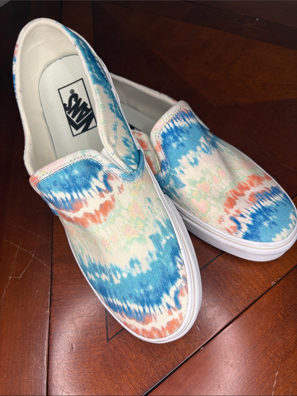 Vans AsherTie-Dye Slip-On Sneakers in Blue, Pink & Orange - Women’s Sz 9/ 40